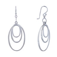Boucles d'Oreilles Crochet Argent 925 Trois Anneaux Ovales