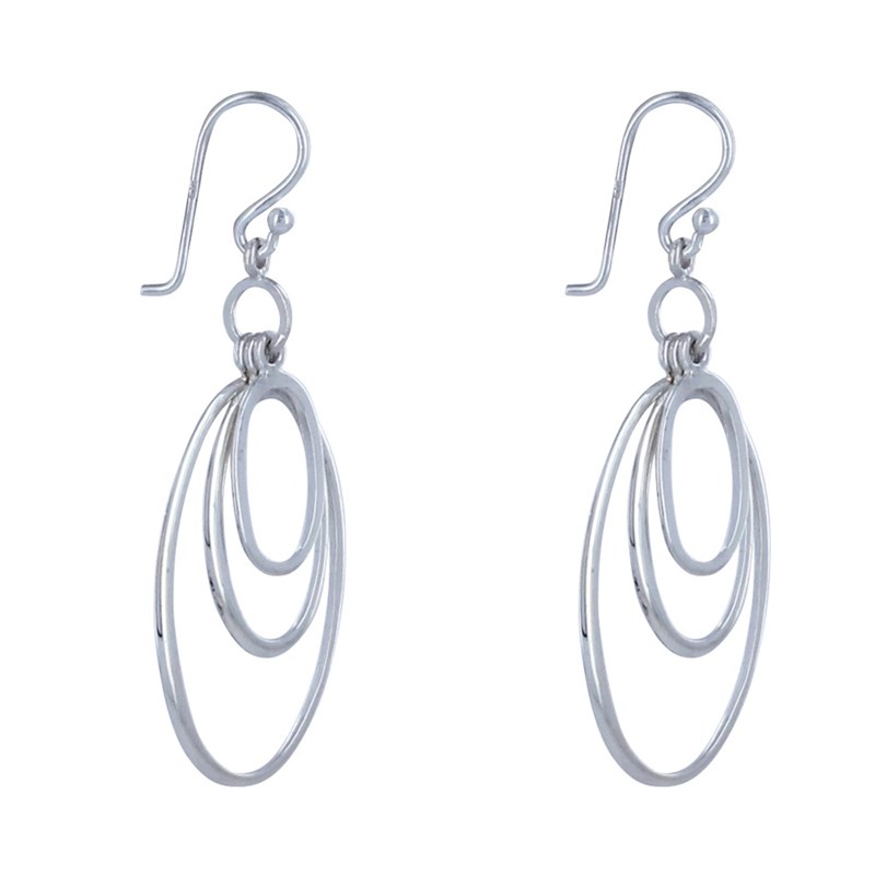 Boucles d'Oreilles Crochet Argent Trois Anneaux Ovales - vue 3