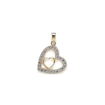 Pendant 2 hearts openwork zirconium oxide GOLD plated 750 3 microns 2 tones