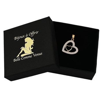 Pendant 2 hearts openwork zirconium oxide GOLD plated 750 3 microns 2 tones