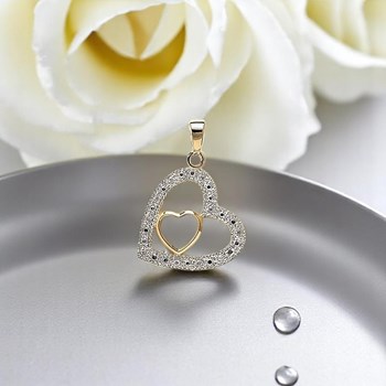 Pendant 2 hearts openwork zirconium oxide GOLD plated 750 3 microns 2 tones