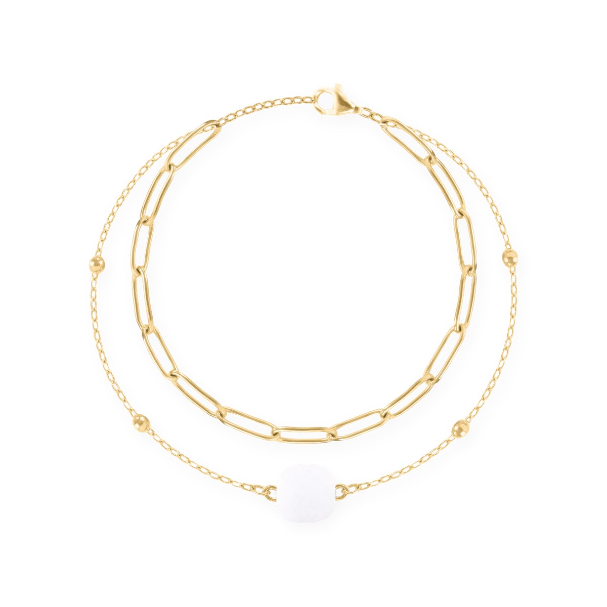 Bracelet en acier plaqué jaune avec résine blanche