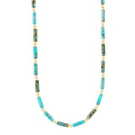 Collier en acier plaqué jaune avec pierres reconstituées turquoise