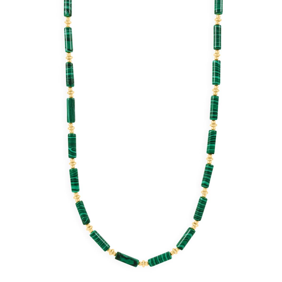 Collier en acier plaqué jaune avec pierres reconstituées malachite