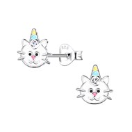 Boucles d'oreilles enfant chaton en argent 925 avec cristal