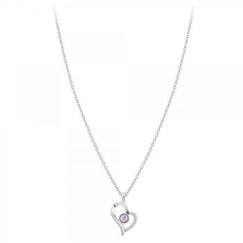 SC Crystal heart necklace adorned with zirconium and an amethyst stone
