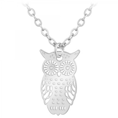 Collier Long Hibou Strass Blanc - Chaîne Dorée 81 Cm, Motif Animal, Neuf Sans Emballage
