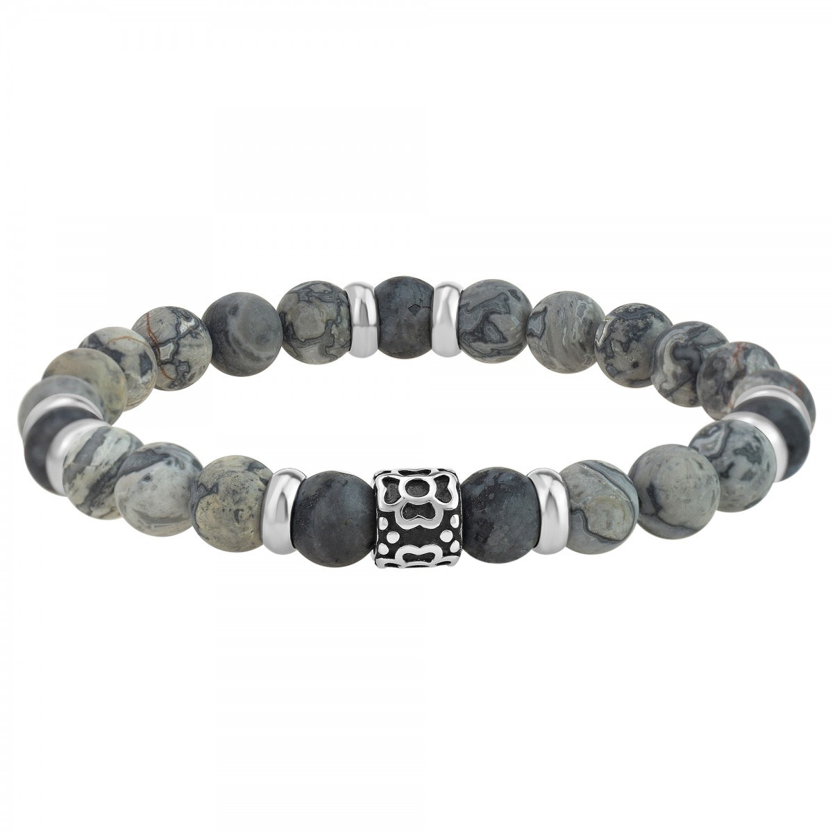 Bracelet homme SC Crystal orné de jaspe gris et agate noire