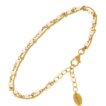 Silver Bracelet with Double Chain and Natural Stones Pink Opal