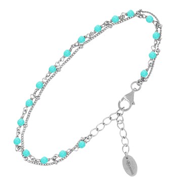 Rhodium Silver Bracelet Double Chain Natural Gemstones Amazonite