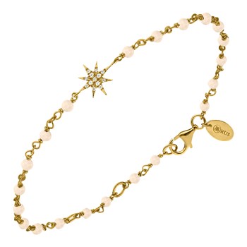 Silver Bracelet Gold Star White Zirconium And Pink Opal Stones