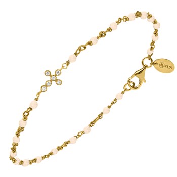 Silver Cross Bracelet White Zirconium And Pink Opal Stones