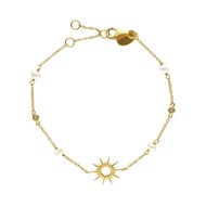 Bracelet Argent Doré Soleil Perles Blanches