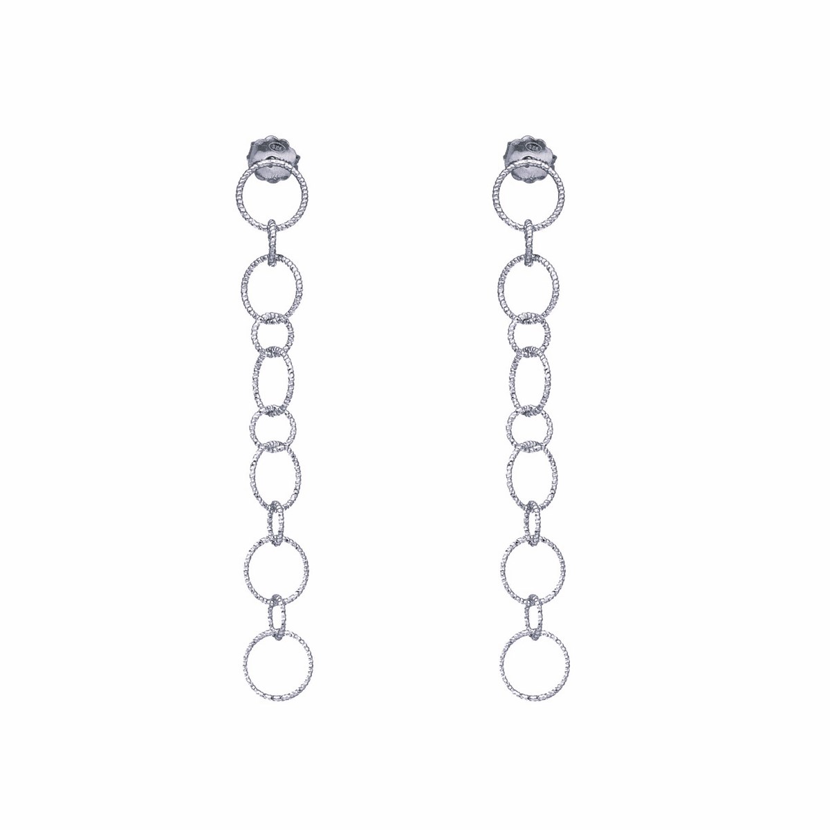 Boucles D'oreilles Argent Rhodié Diamantées Pendantes Avec Anneaux