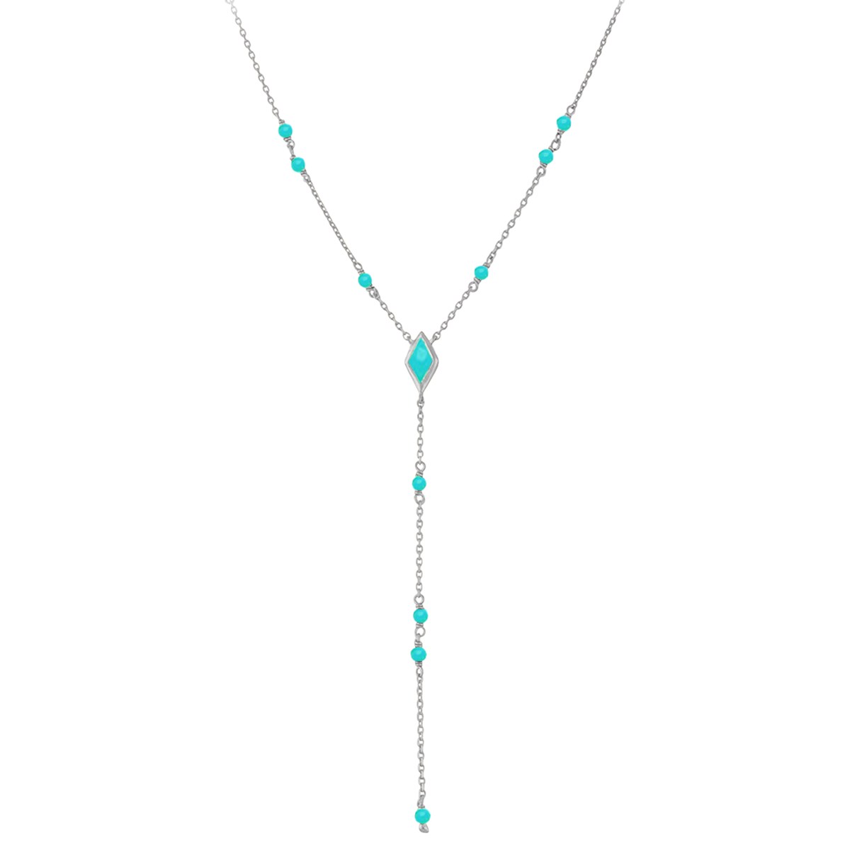 Collier En Argent Cravate Rhodié Pierre Amazonite