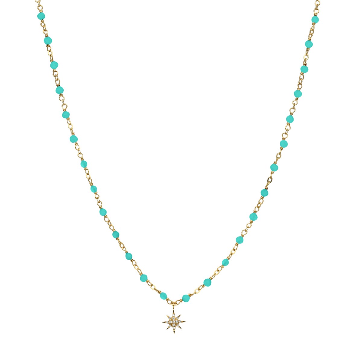 Collier Argent Doré étoile En Zirconium Blanc Et Perles Naturelles Amazonite