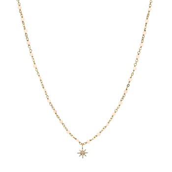 Witte Zirkonium Ster Goud Zilver Ketting Met Natuurlijke Roze Opaal Kralen