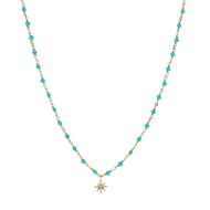 Collier Argent Doré étoile En Zirconium Blanc Et Perles Naturelles Turquoise