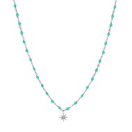 Collier Argent Rhodié étoile En Zirconium Blanc Et Perles Naturelles Amazonite