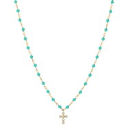 Collier Argent Doré Croix En Zirconium Blanc Et Pierres Amazonite