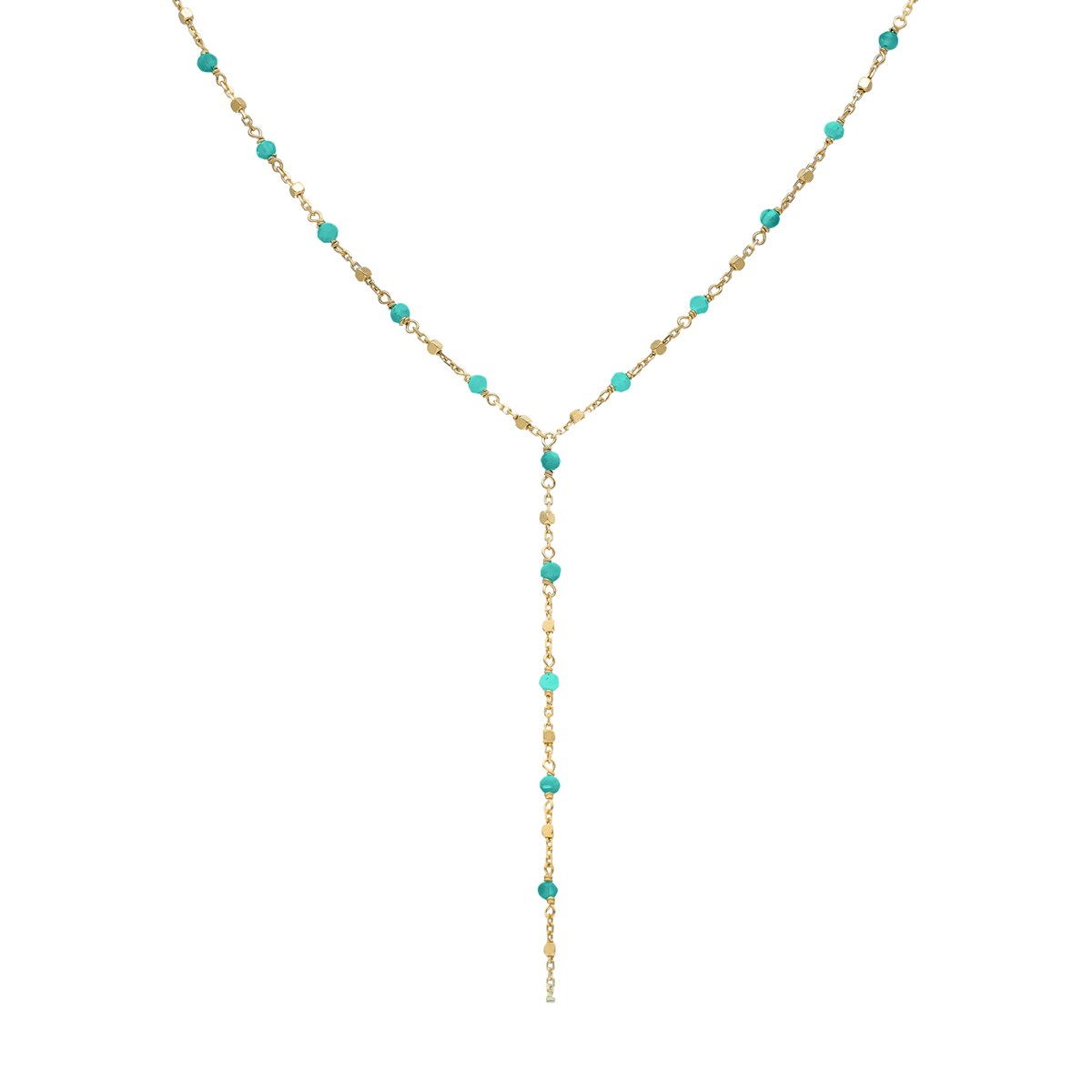 Collier Cravate Argent Doré Perles Naturelles Turquoise