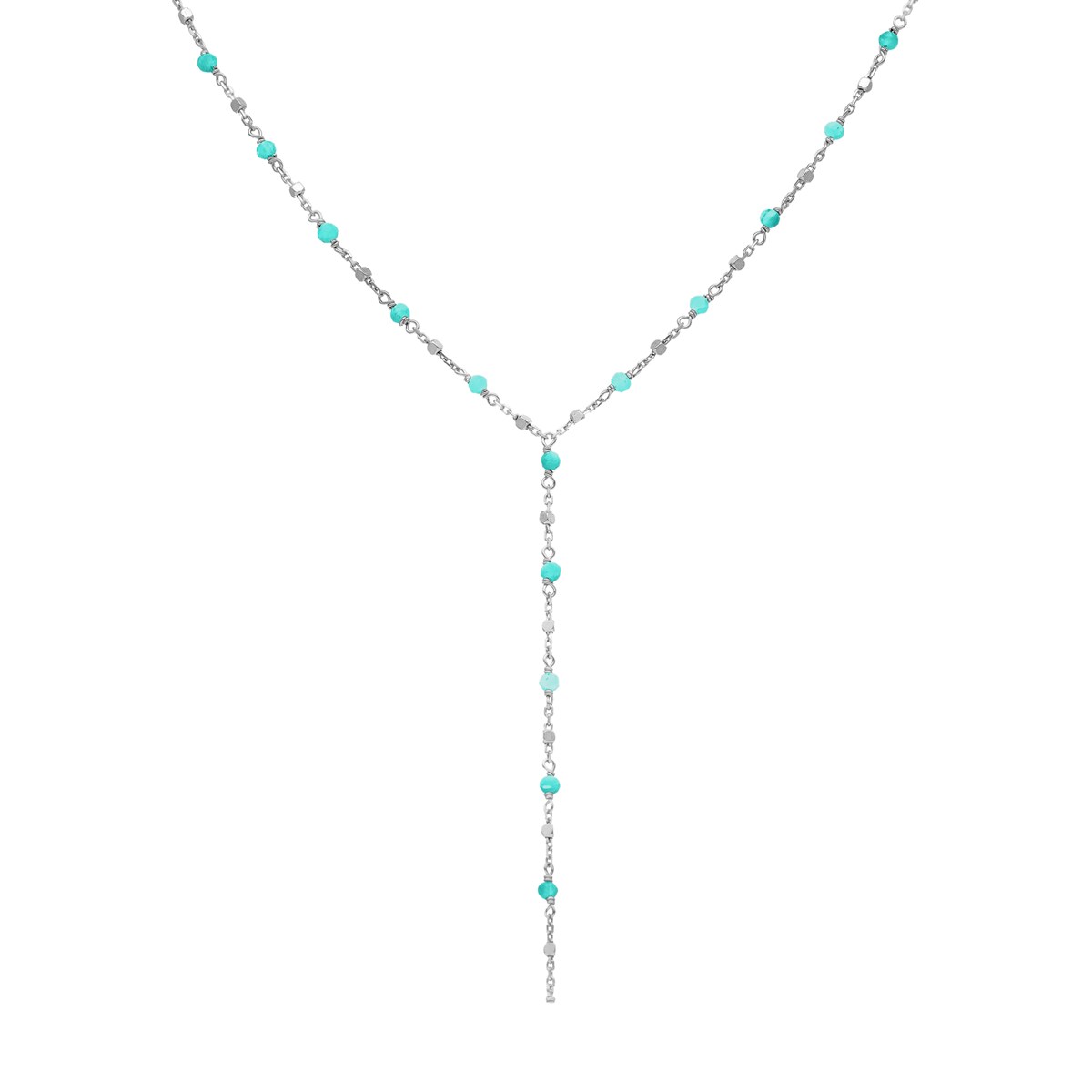 Collier Cravate Argent Rhodié Perles Naturelles Amazonite