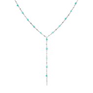 Collier Cravate Argent Rhodié Perles Naturelles Amazonite