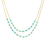 Collier Argent Doré Doubles Chaînes Pierre Turquoise