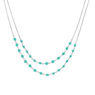 Collier Argent Rhodié Doubles Chaînes Pierre Amazonite