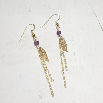 Boucles D'Oreilles Feuilles Améthyste