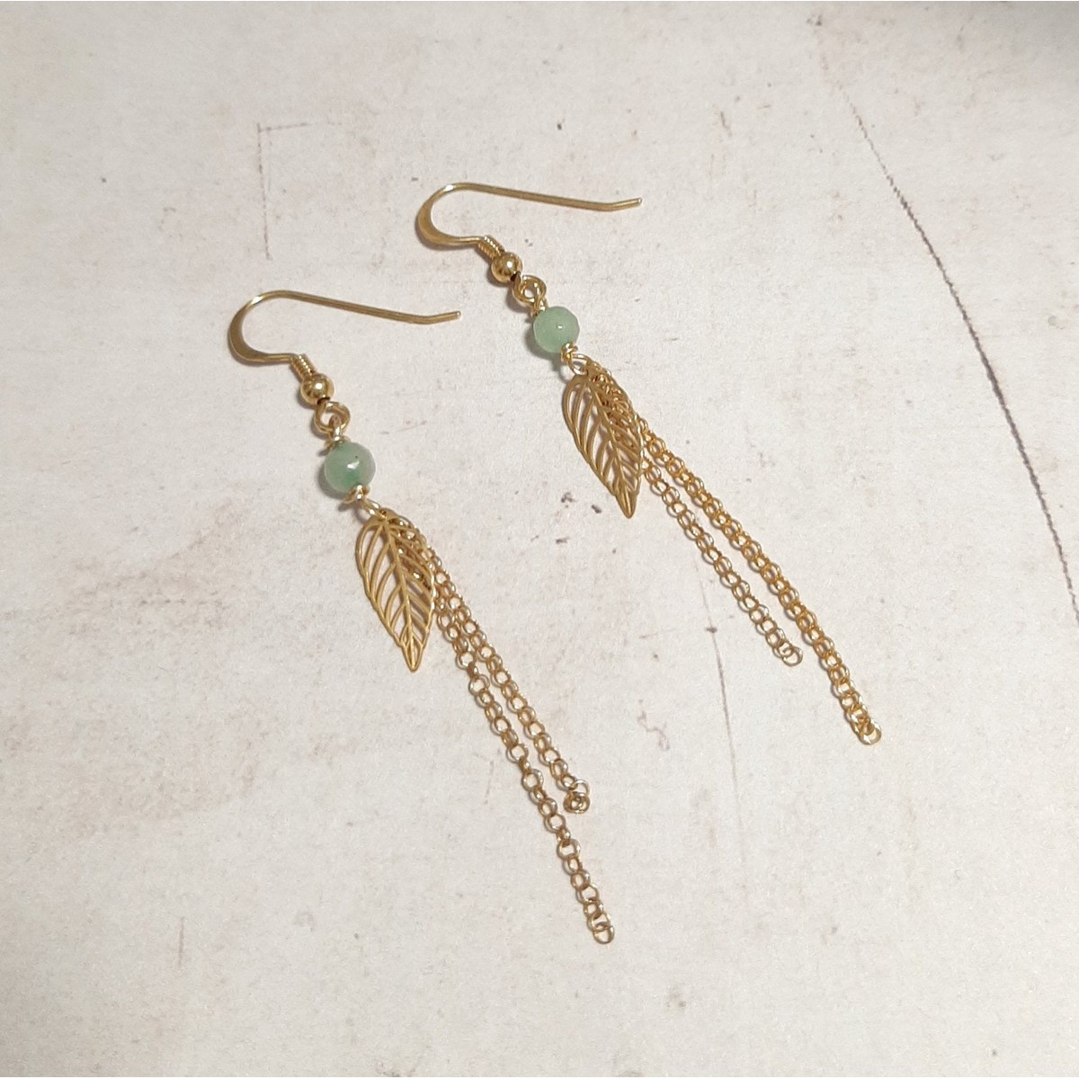 Boucles D'Oreilles Feuilles Aventurine - vue 2