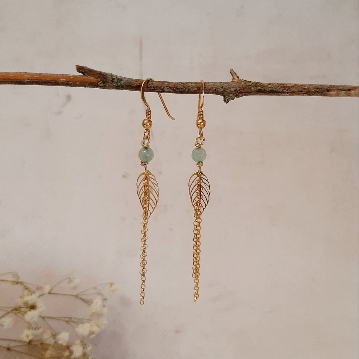 Boucles D'Oreilles Feuilles Aventurine - vue 4