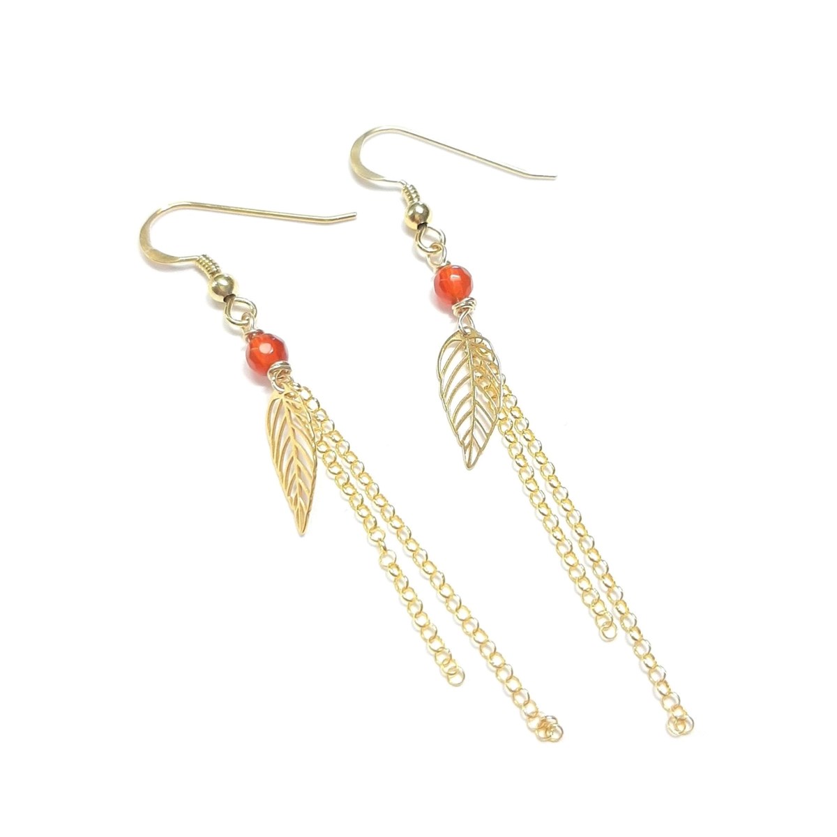 Boucles D'Oreilles Feuilles Cornaline