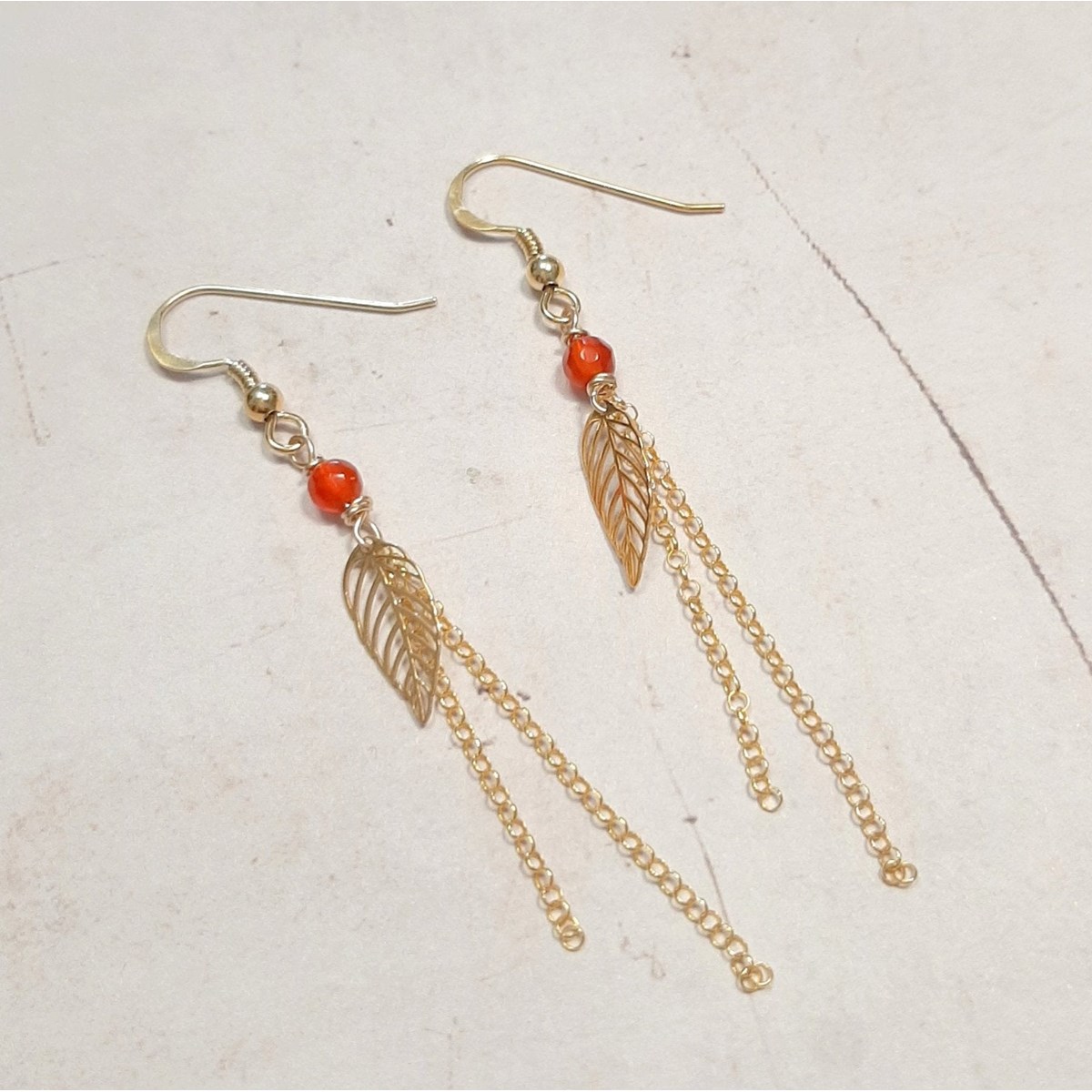 Boucles D'Oreilles Feuilles Cornaline - vue 2