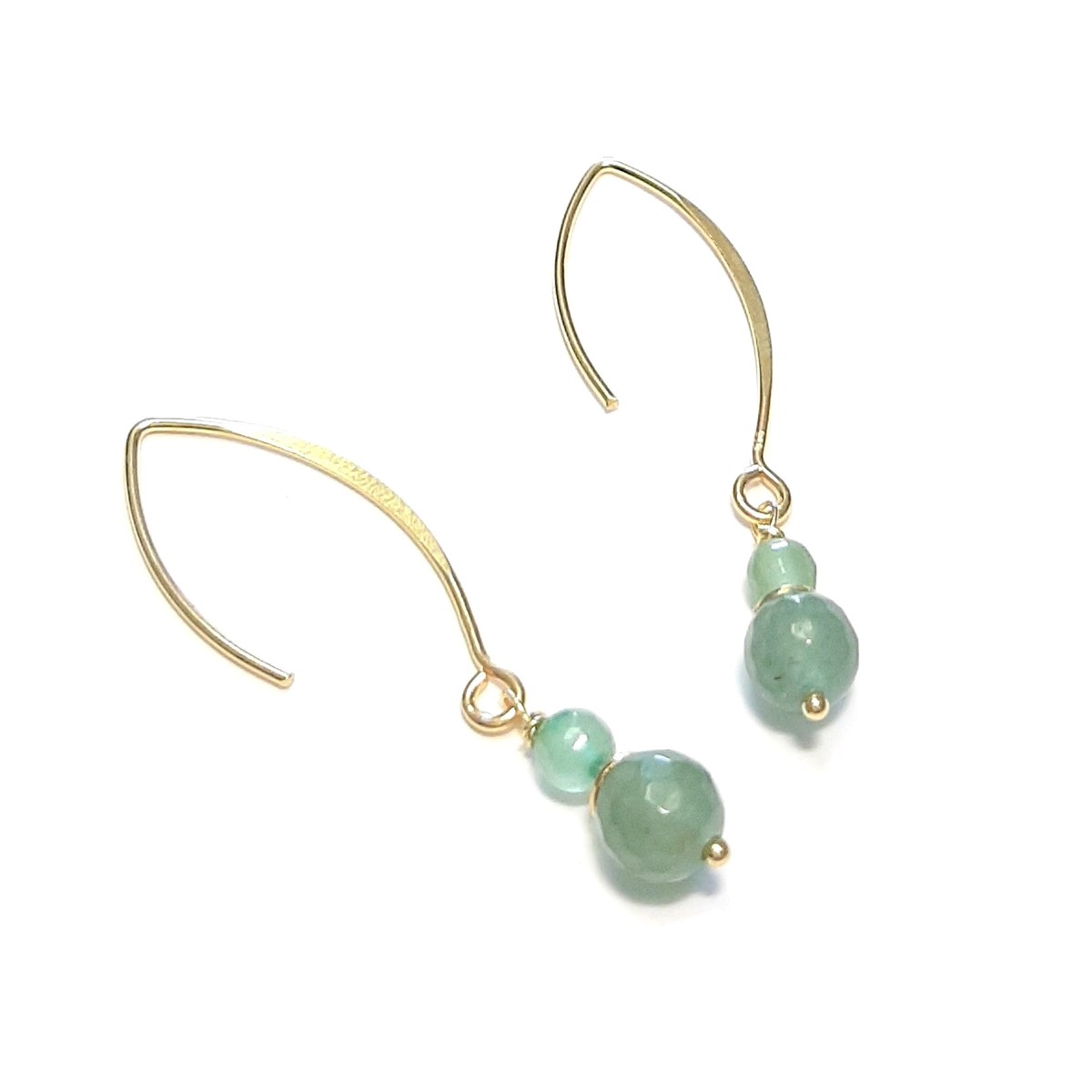 Boucles d'Oreilles Pendantes en Argent 925 Doré et Aventurine Verte