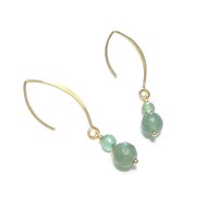 Boucles d'Oreilles Pendantes en Argent 925 Doré et Aventurine Verte