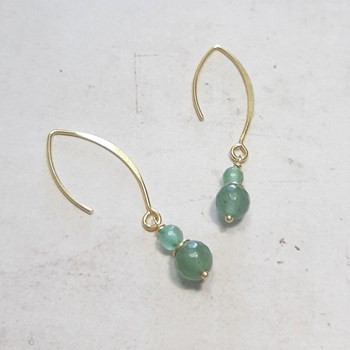 Boucles d'Oreilles Pendantes en Argent 925 Doré et Aventurine Verte
