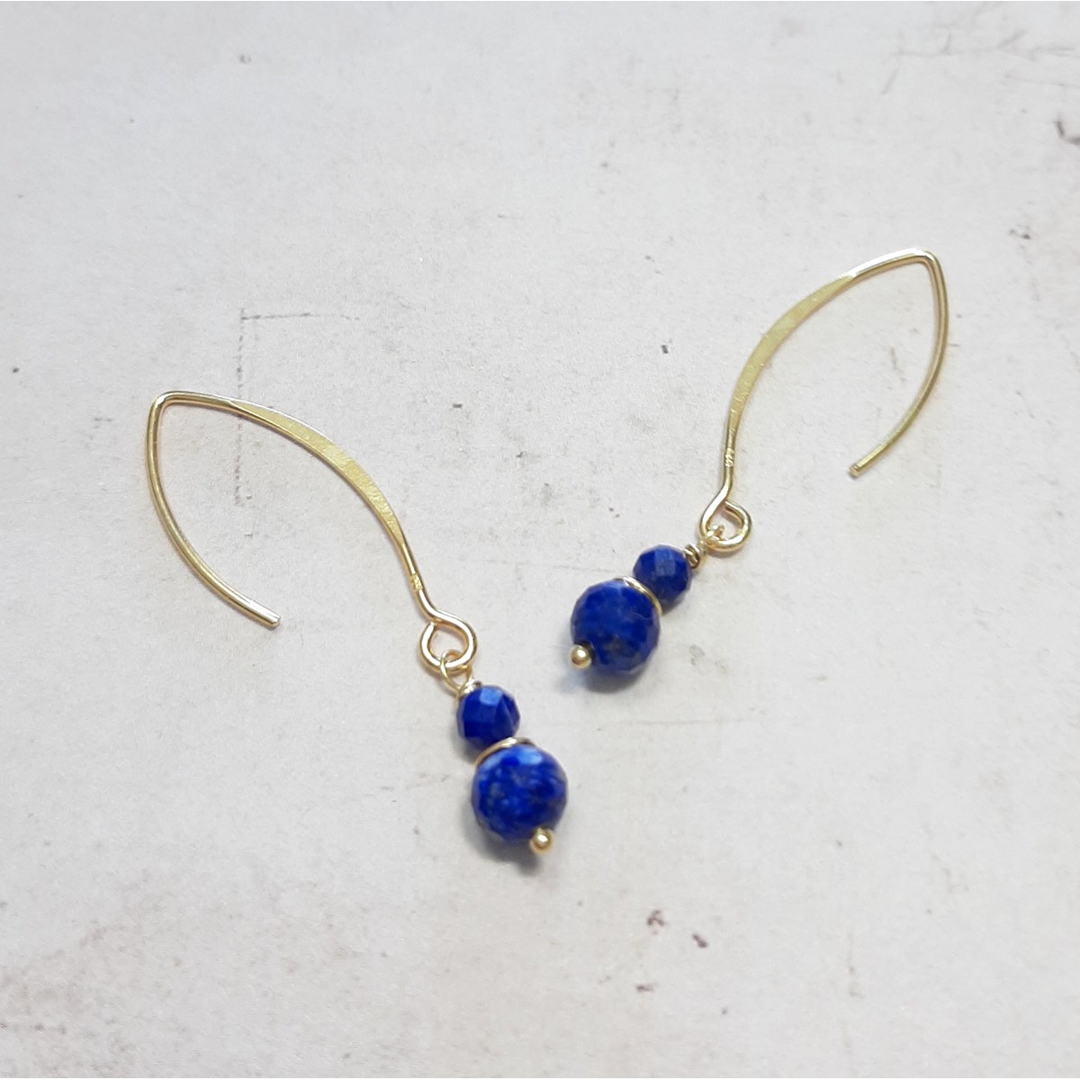 Boucles d'Oreilles Pendantes en Argent 925 Doré et Lapis-Lazuli - vue 3