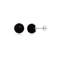 Boucles d'oreilles strass noir et argent, forme boule