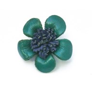 Broche fleur en cuir coloré - Verte bleu