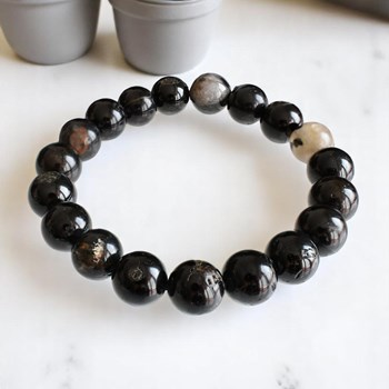 Black Tourmaline Bracelet with Quartz Protection and Balance