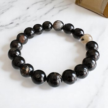 Black Tourmaline Bracelet with Quartz Protection and Balance