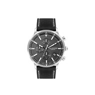 DORIAN -  Montre Homme - Analogique - Boitier rond en métal argenté - Bracelet en cuir - Multifonction - Cadran noir