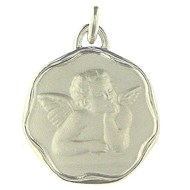 Pendentif médaille ange pour baptême naissance en argent + chaîne octo