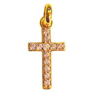 Pendentif croix simple en plaqué or sertie de cz cristal + chaîne 1,5cm