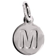 Très petit pendentif Initiale lettre médaille M en argent 925°/00 rhodié 0,8cm