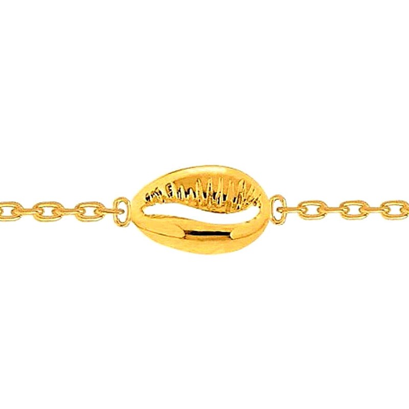 Bracelet femme enfant breloque coquillage cauris en plaqué or - 18cm