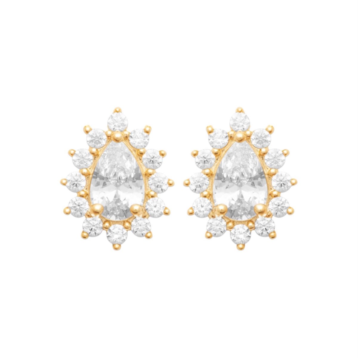 Boucles d'oreilles goutte d'oxyde de zirconium style fleur Plaqué OR 750 3 microns