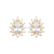 Boucles d'oreilles goutte d'oxyde de zirconium style fleur Plaqué OR 750 3 microns