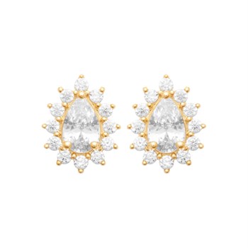 Boucles d'oreilles goutte d'oxyde de zirconium style fleur Plaqué OR 750 3 microns